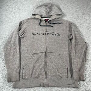 Vintage Y2k Quiksilver Zip Up Grey Hoodie Adult Men's Surf Skate Size Large